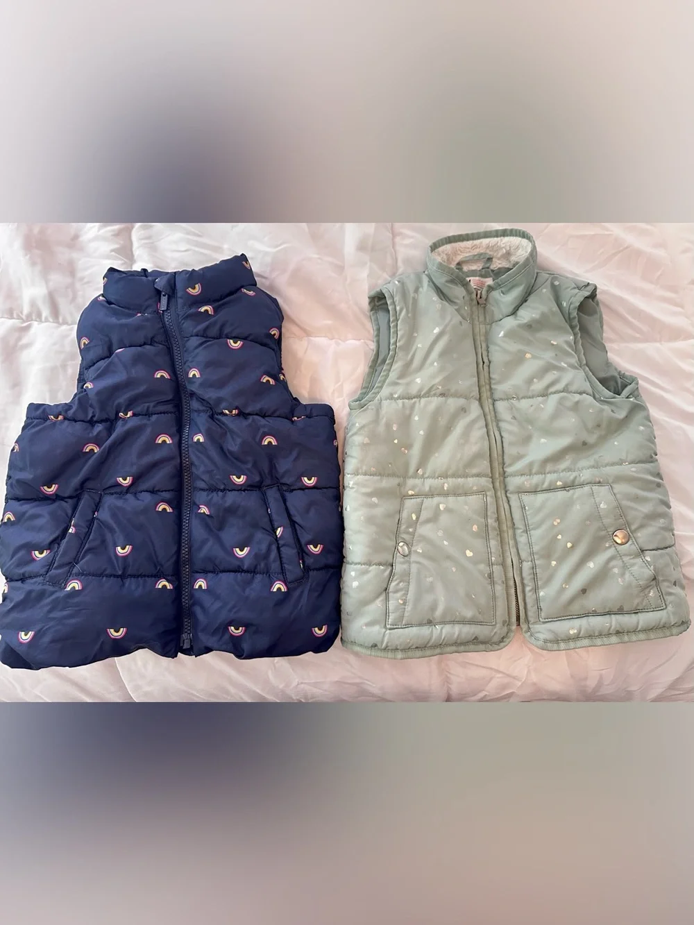 Girls Rainbow Puffer Vest & Mint heart puffer Vest
